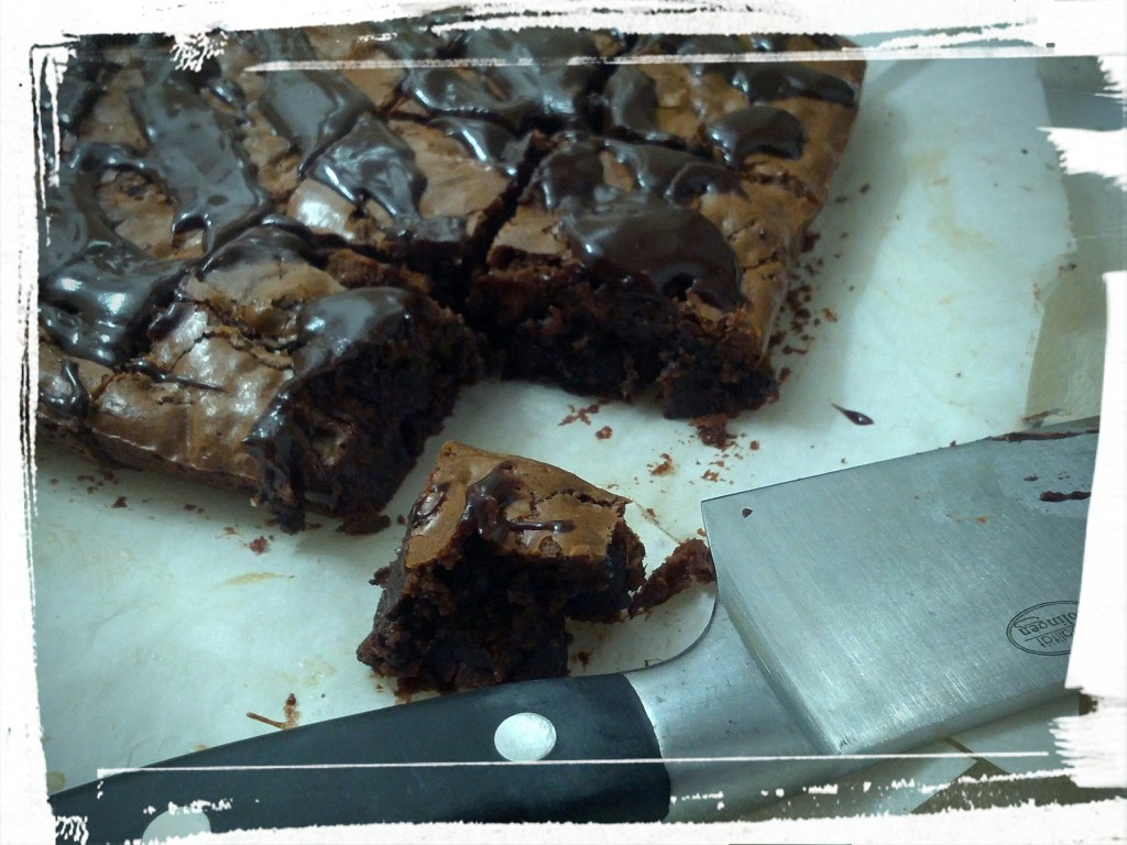 Rich, dense, chocolate-y brownies with a hint of tartness. 