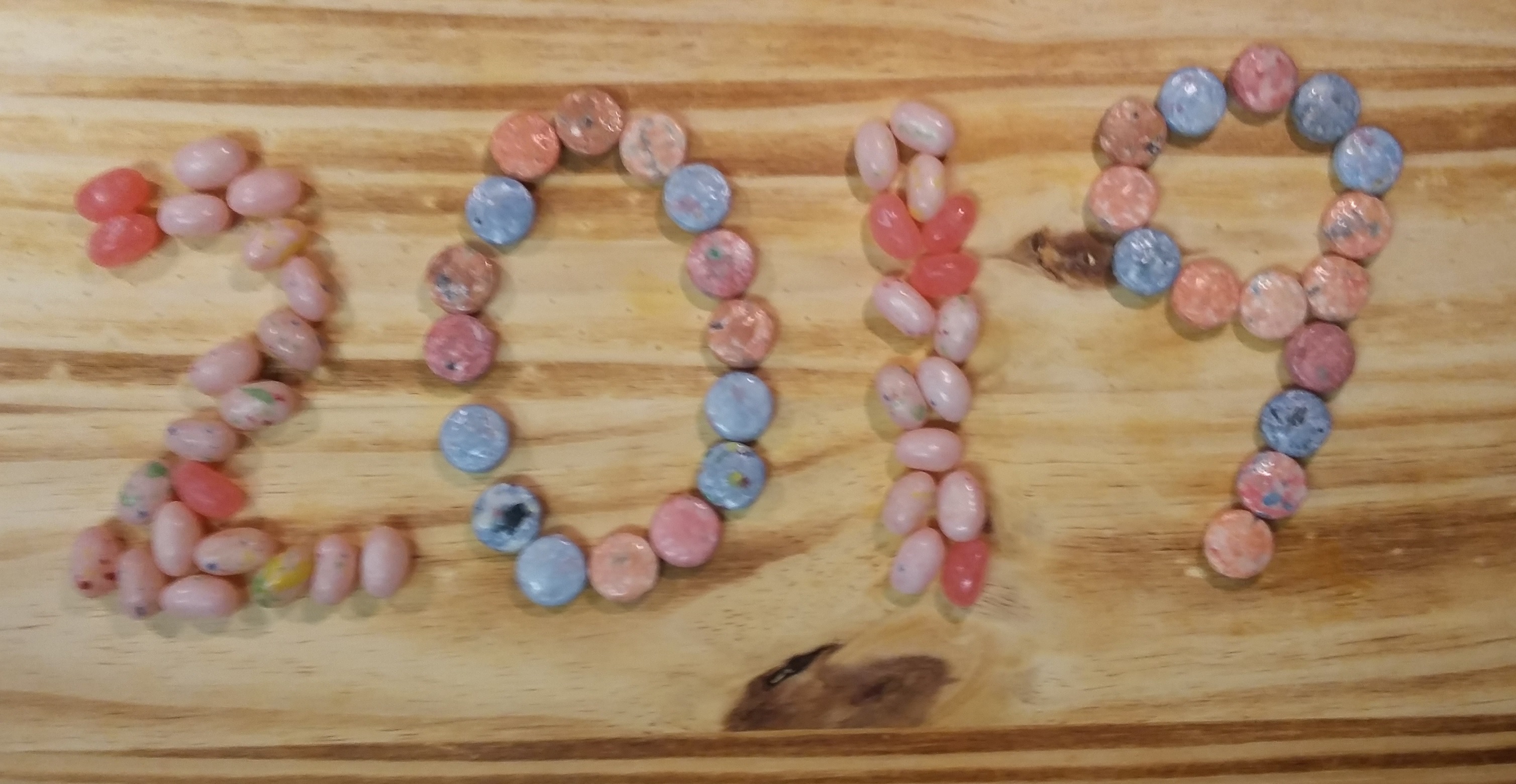 2019 spelled out in candy.