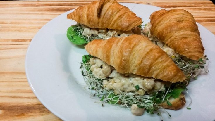 Mini Croissants Stuffed with Smashed Chickpea Salad and Baby Greens