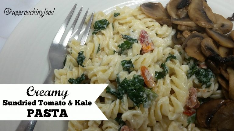 Creamy veggie pasta with sundried tomatoes and kale.