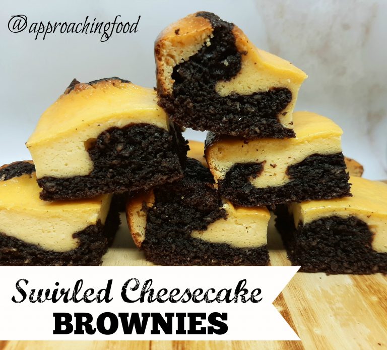 Swirled cheesecake atop chocolatey brownies.