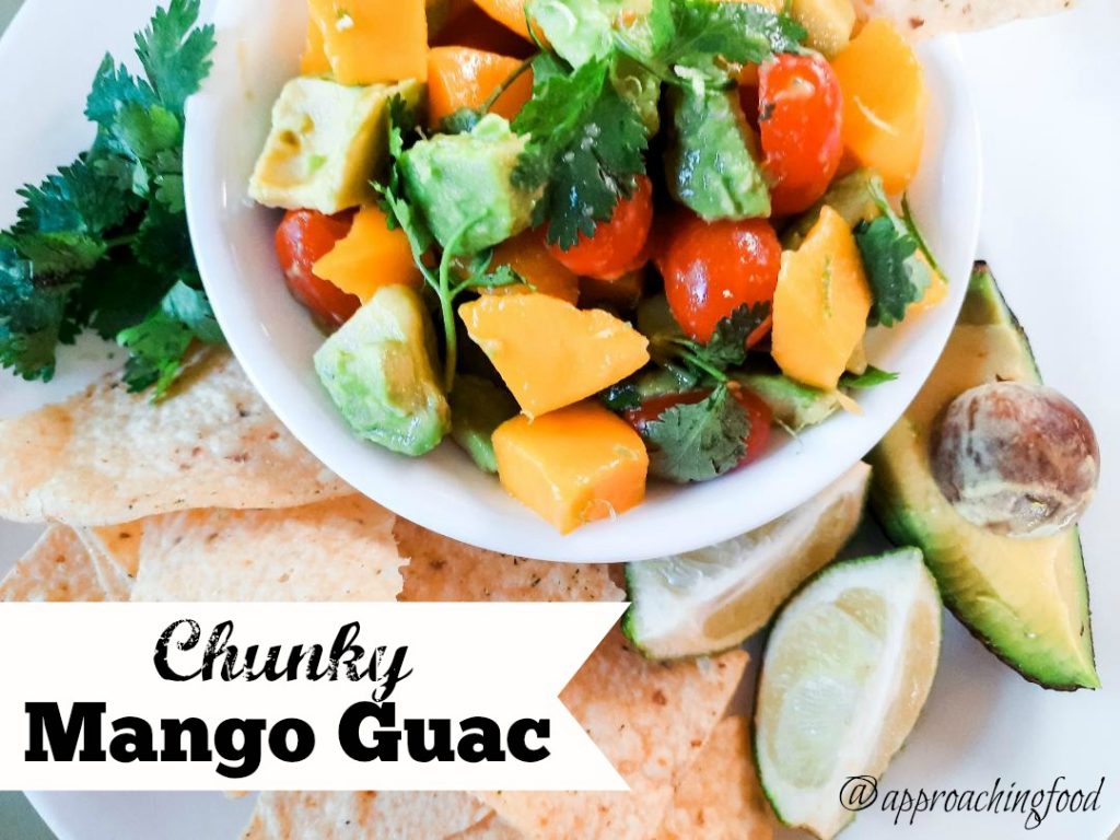 Juicy mango chunks nestled with creamy avocado and garden-fresh tomato, this chunky mango guac has it all! 