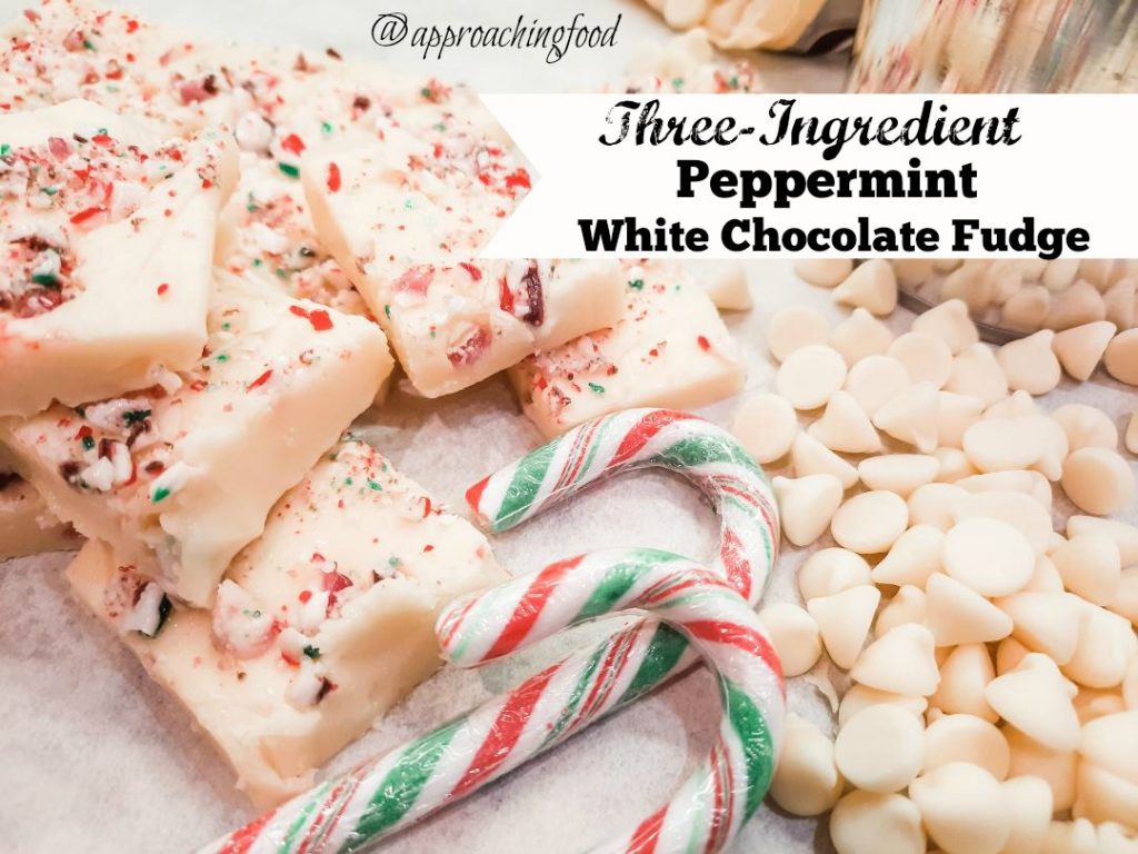 Creamy white chocolate fudge, sprinkled with chunks of candy cane!