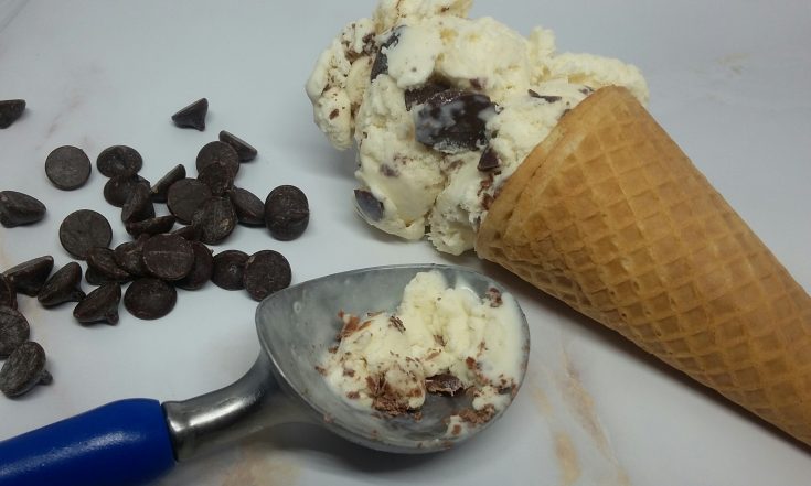 chocolate ripple ice cream in a sugar cone